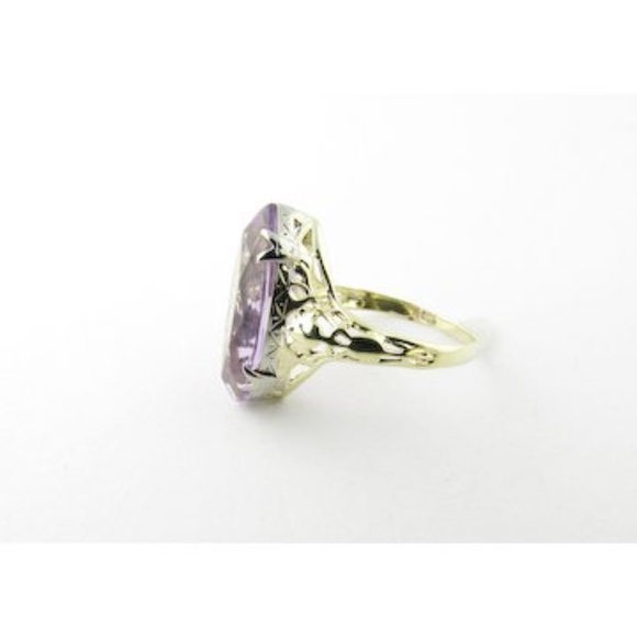 Vintage 14 Karat Yellow Gold Amethyst RIng Size 6.75 #2380 - Picture 3 of 6